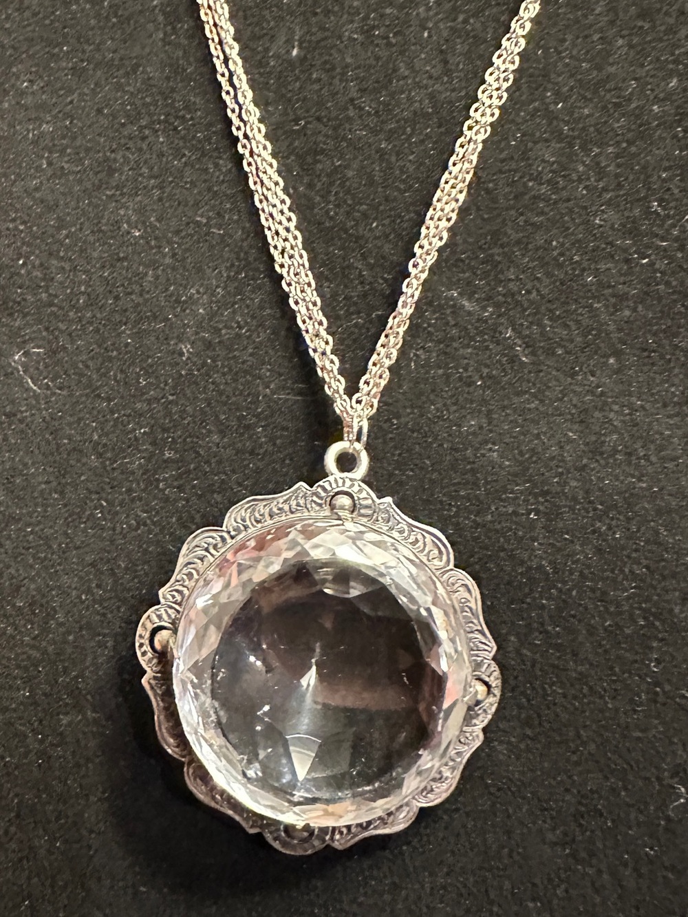Antique Silver and Crystal Pendant Necklace circa 1920’and new sterling  chain
